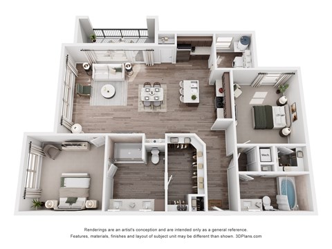 Floor plan for 2 beds, 2 baths, 1135 sqft